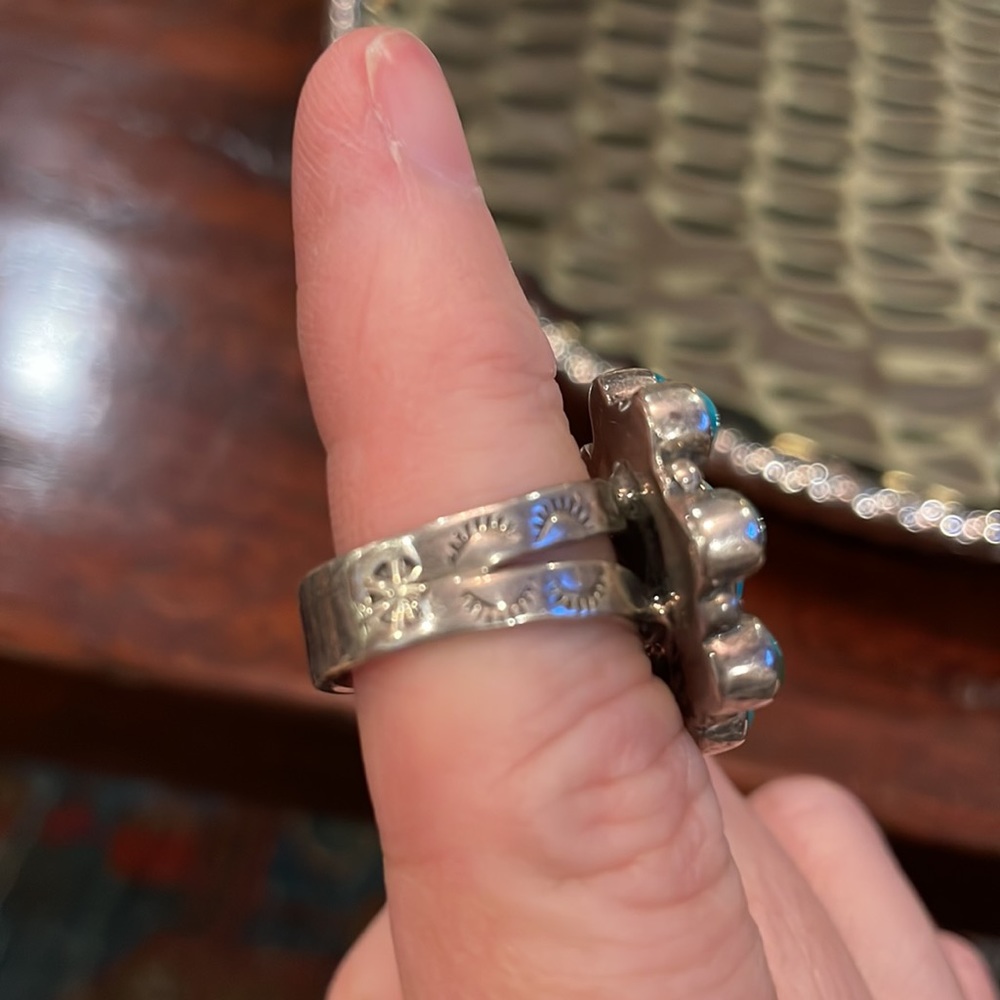 Turquoise Native American Ring Sz 7 Stamped Sterling Silver Boho Rodeo Festival - Picture 4 of 5